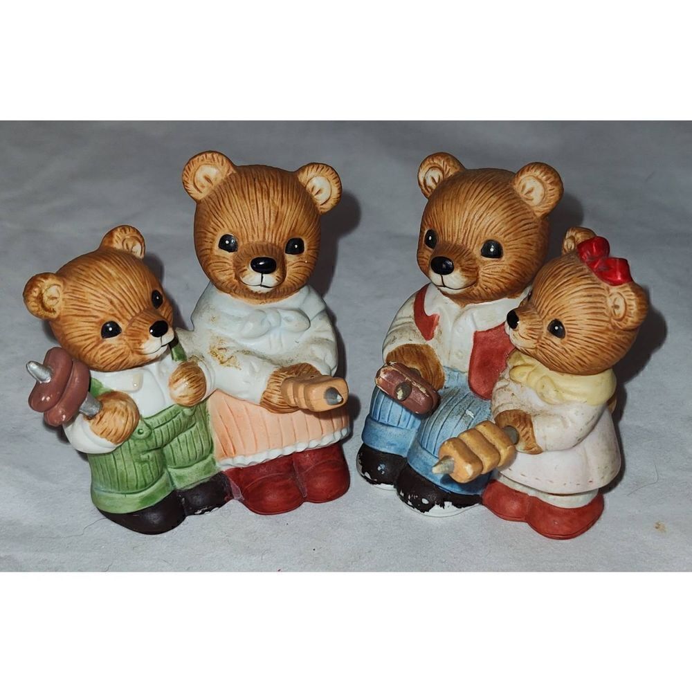 Set Of 2 Vintage Homco #1446 Camping Bears Figurines Porcelain
